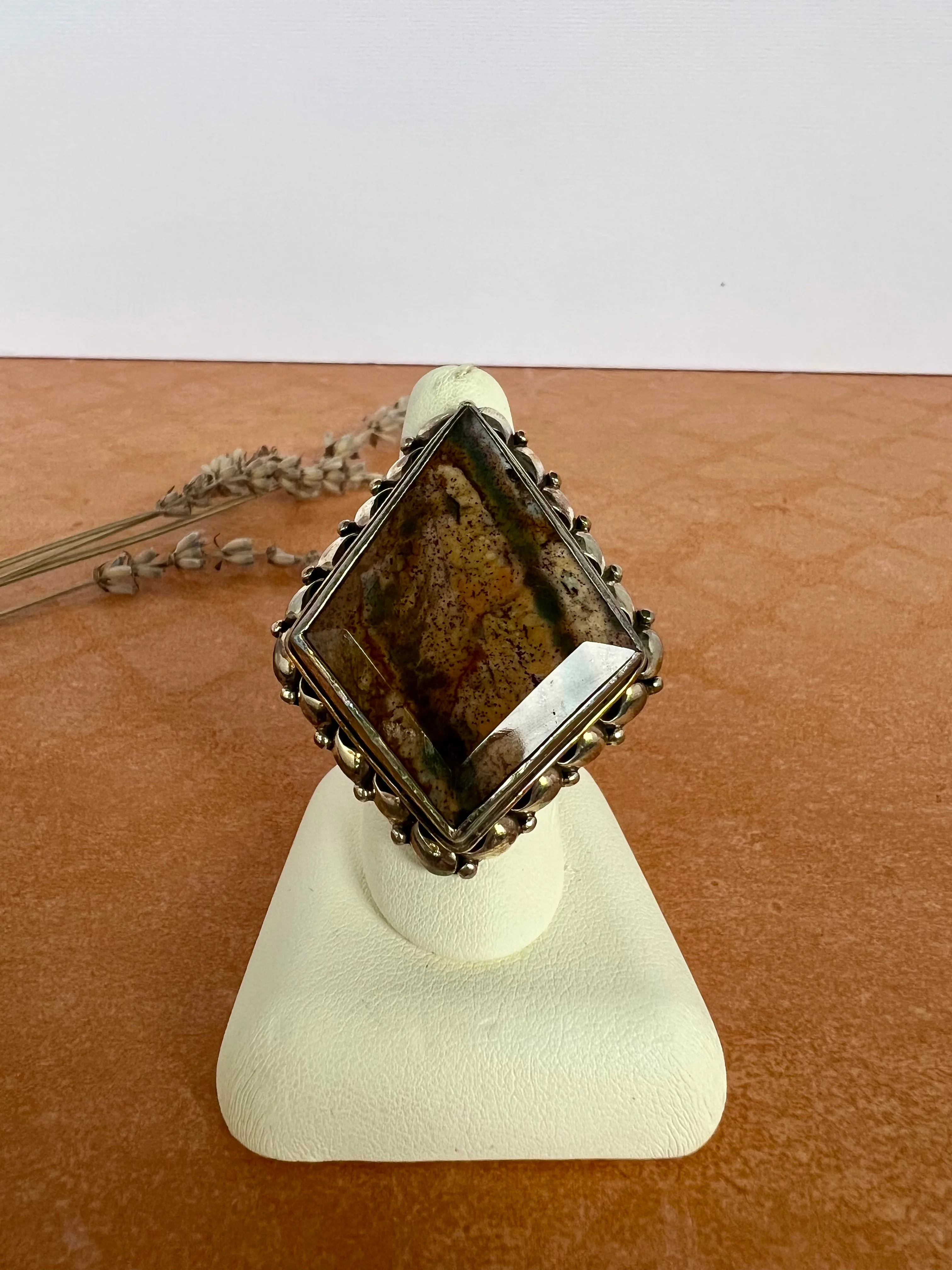 Statement Moss Agate Ring | Size 8