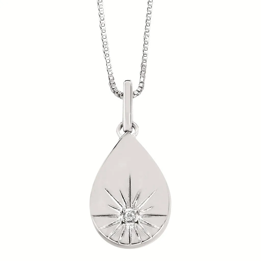 Sterling Silver 0.01ctw Diamond Teardrop Pendant Necklace