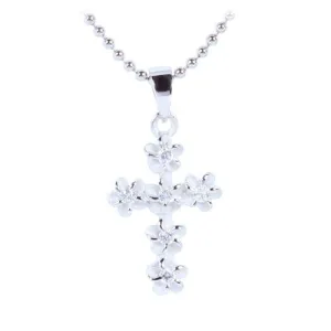 Sterling Silver 4mm Plumeria with CZ Cross Pendant (Chain Sold Separately)