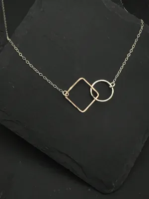 Sterling silver and gold-fill forged hoop and square linked necklace