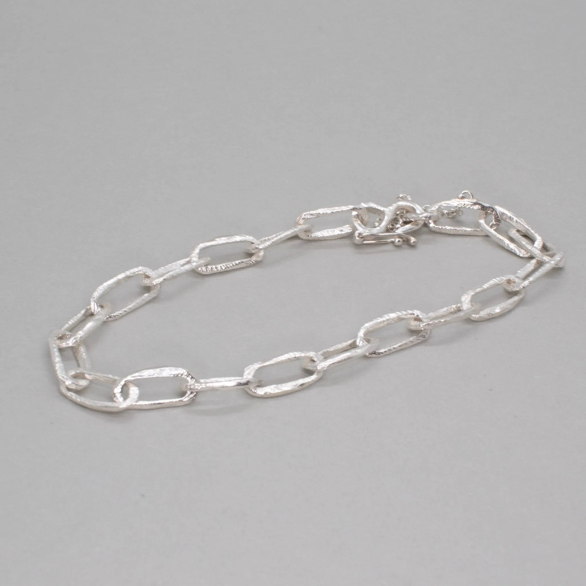 Sterling Silver Carved Small Paperclip Link Bracelet