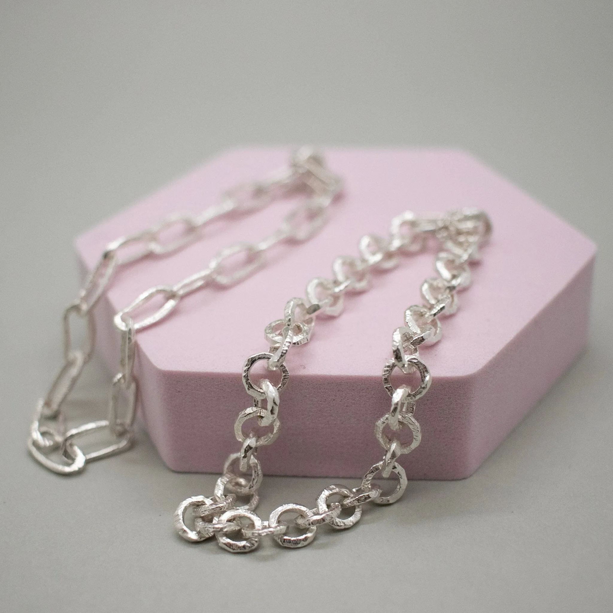 Sterling Silver Carved Small Paperclip Link Bracelet