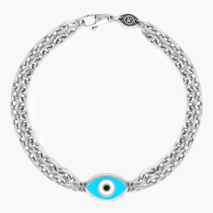 Sterling Silver Double Chain Bracelet With Evil Eye