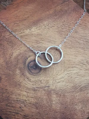 Sterling silver linked double hoop necklace