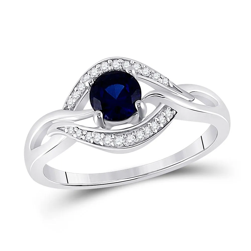 Sterling Silver Womens Round Lab-Created Blue Sapphire Solitaire Diamond Ring