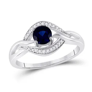 Sterling Silver Womens Round Lab-Created Blue Sapphire Solitaire Diamond Ring