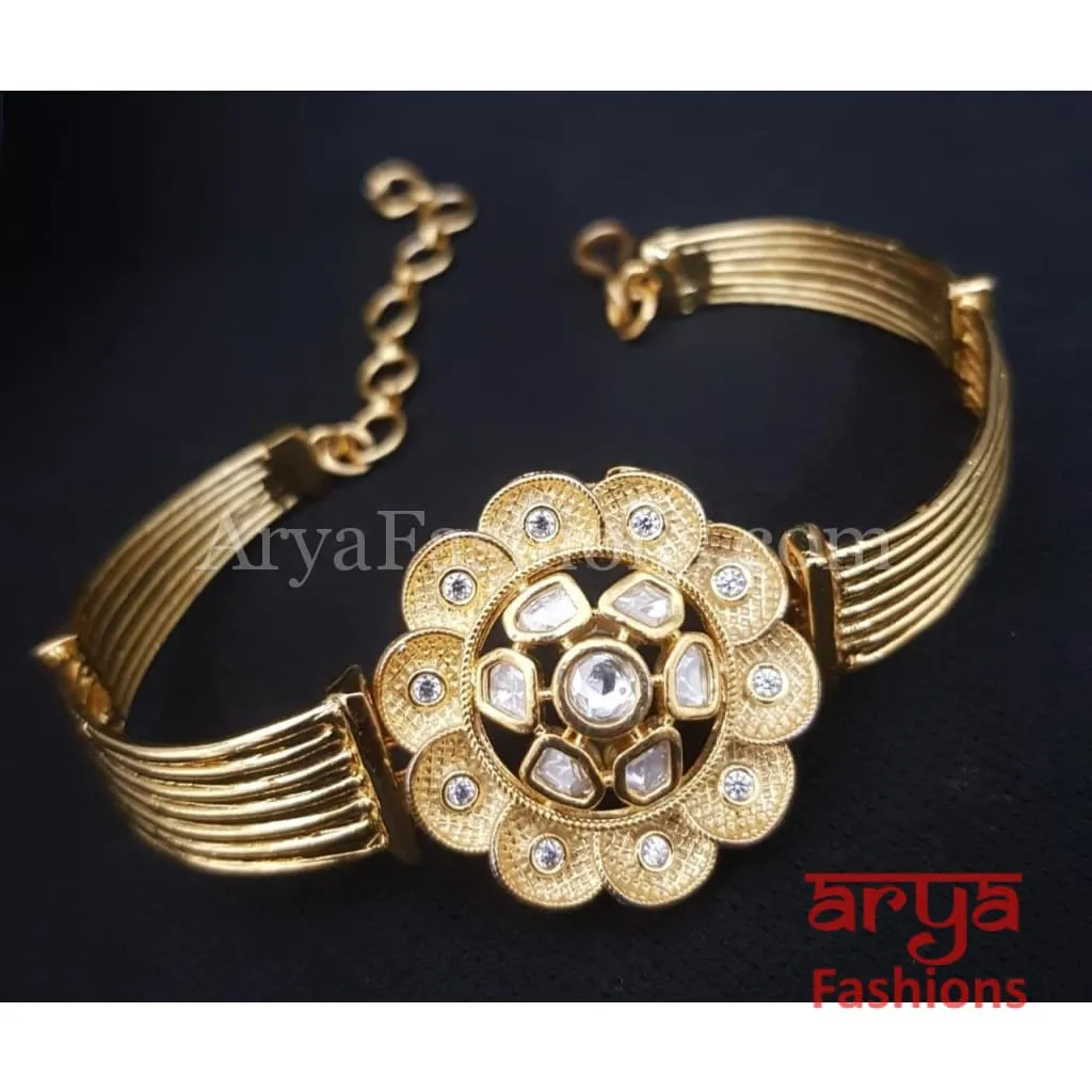 Tanvi Golden CZ Chain Bracelet/ CZ Trendy Kundan Bracelet/ Indian Bracelet