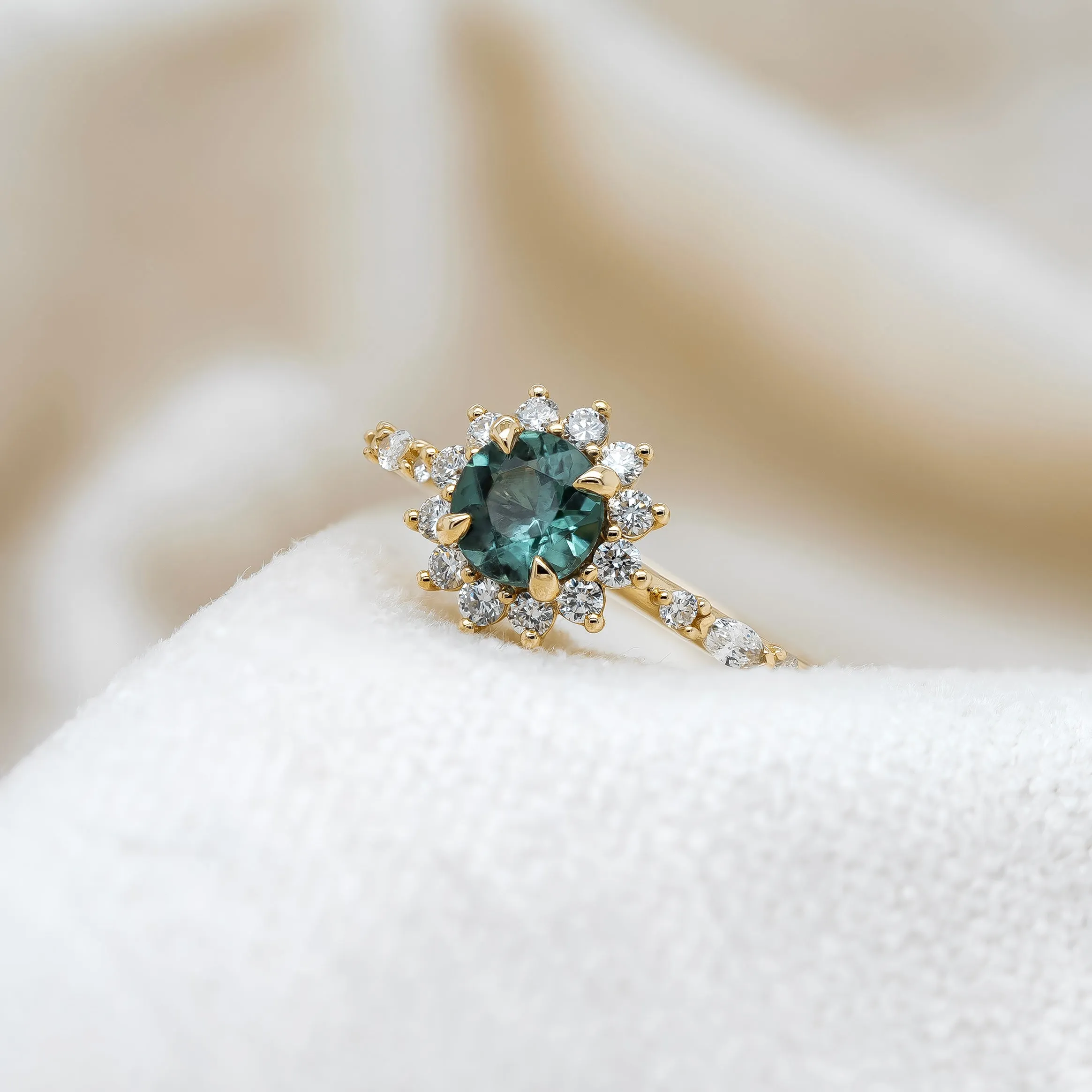 Teal Sapphire Halo Ring