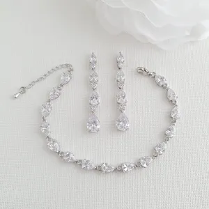 Teardrop Bracelet and Earrings Set for Weddings-Hazel