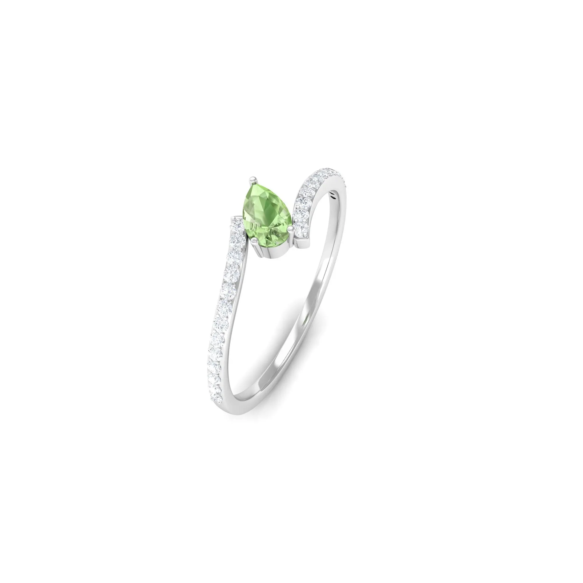 Tilted Pear Shape Green Sapphire and Diamond Bypass Promise Ring