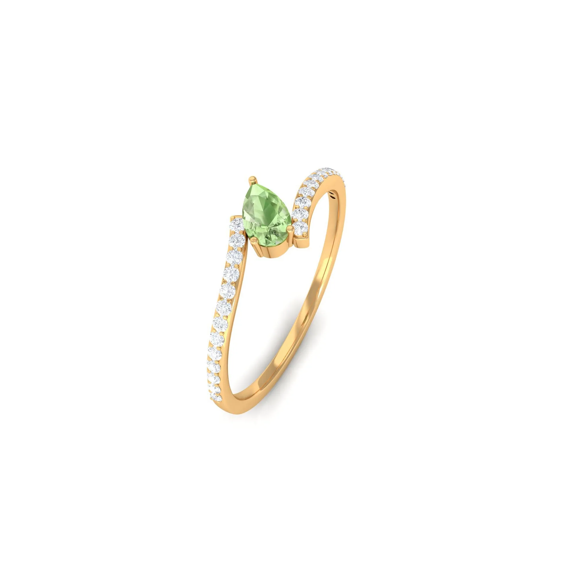 Tilted Pear Shape Green Sapphire and Diamond Bypass Promise Ring