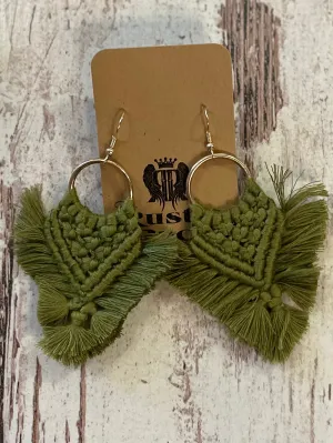 Triangle Tassel Earrings in Olive