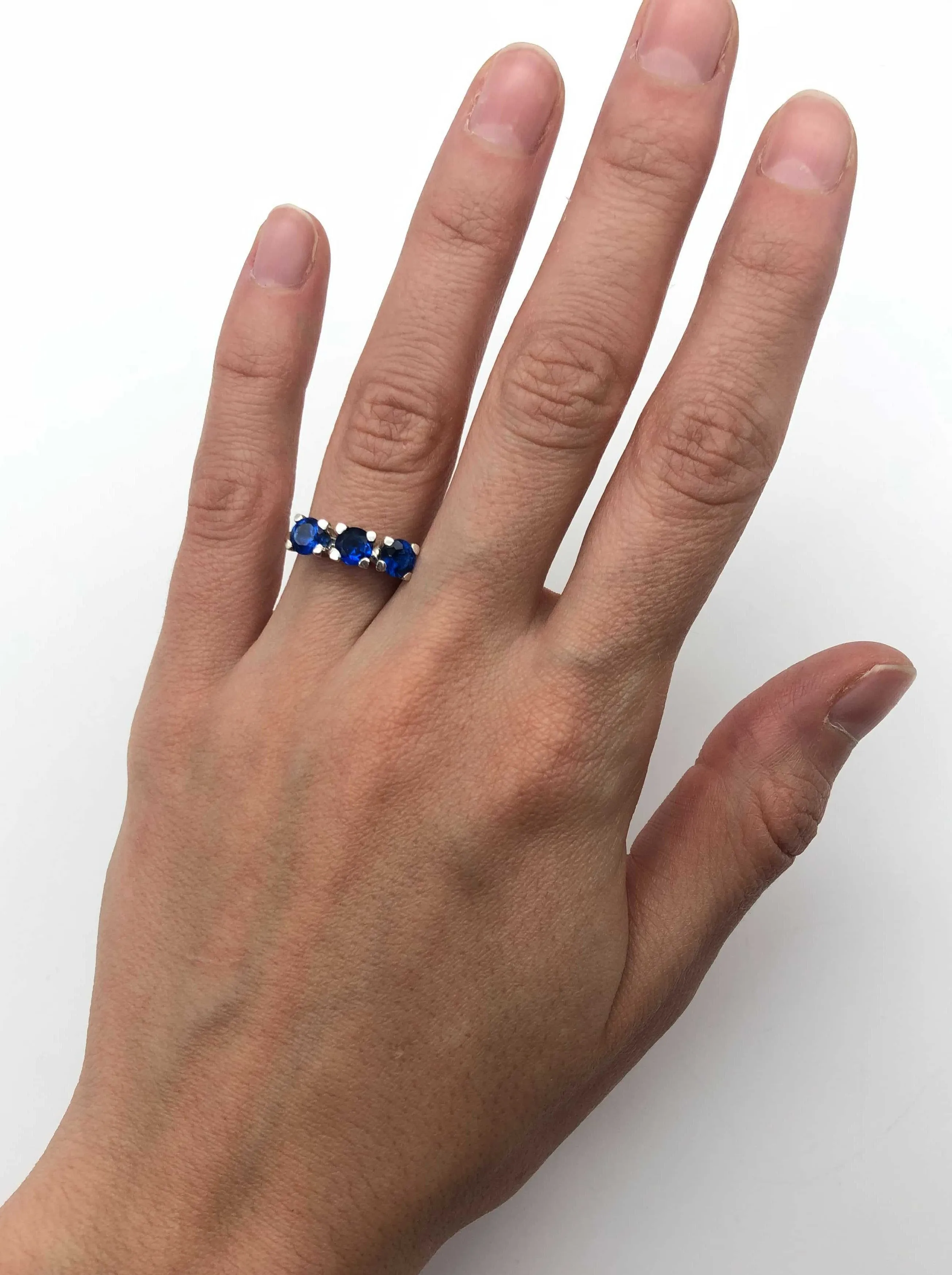 Trilogy Sapphire Ring - Blue Sapphire Band - Three Stone Ring