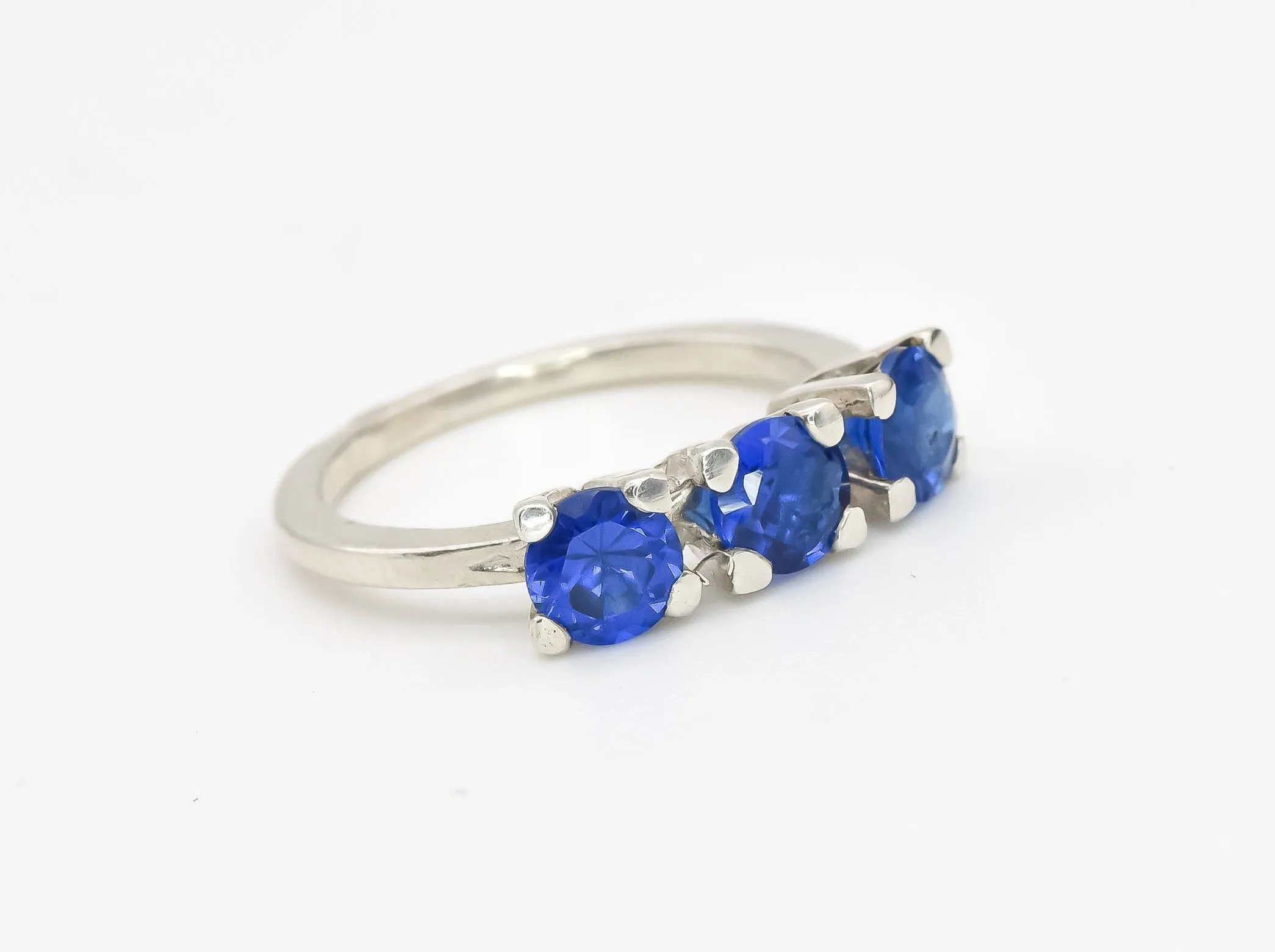 Trilogy Sapphire Ring - Blue Sapphire Band - Three Stone Ring