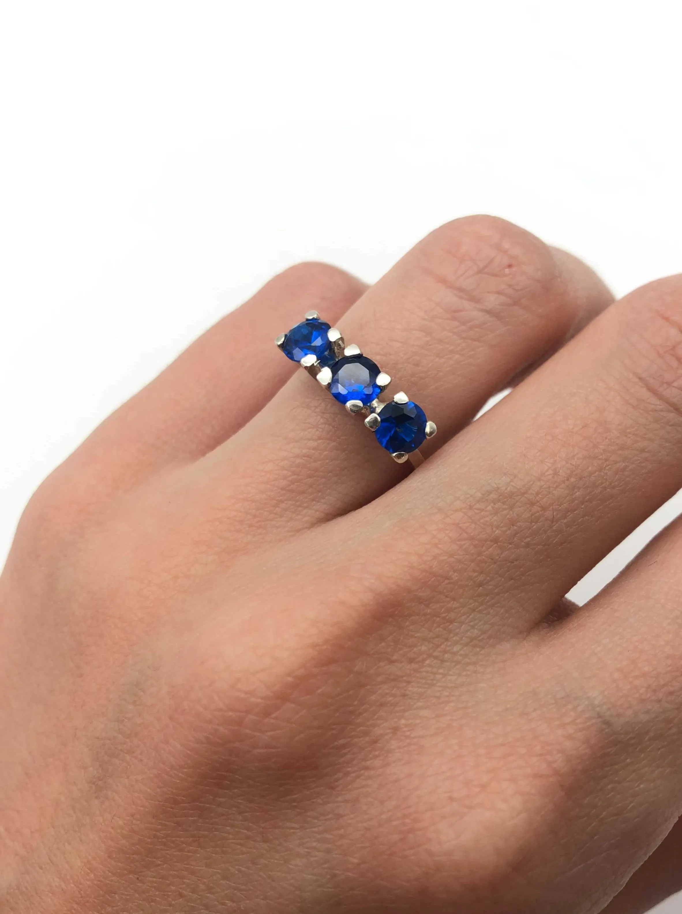 Trilogy Sapphire Ring - Blue Sapphire Band - Three Stone Ring