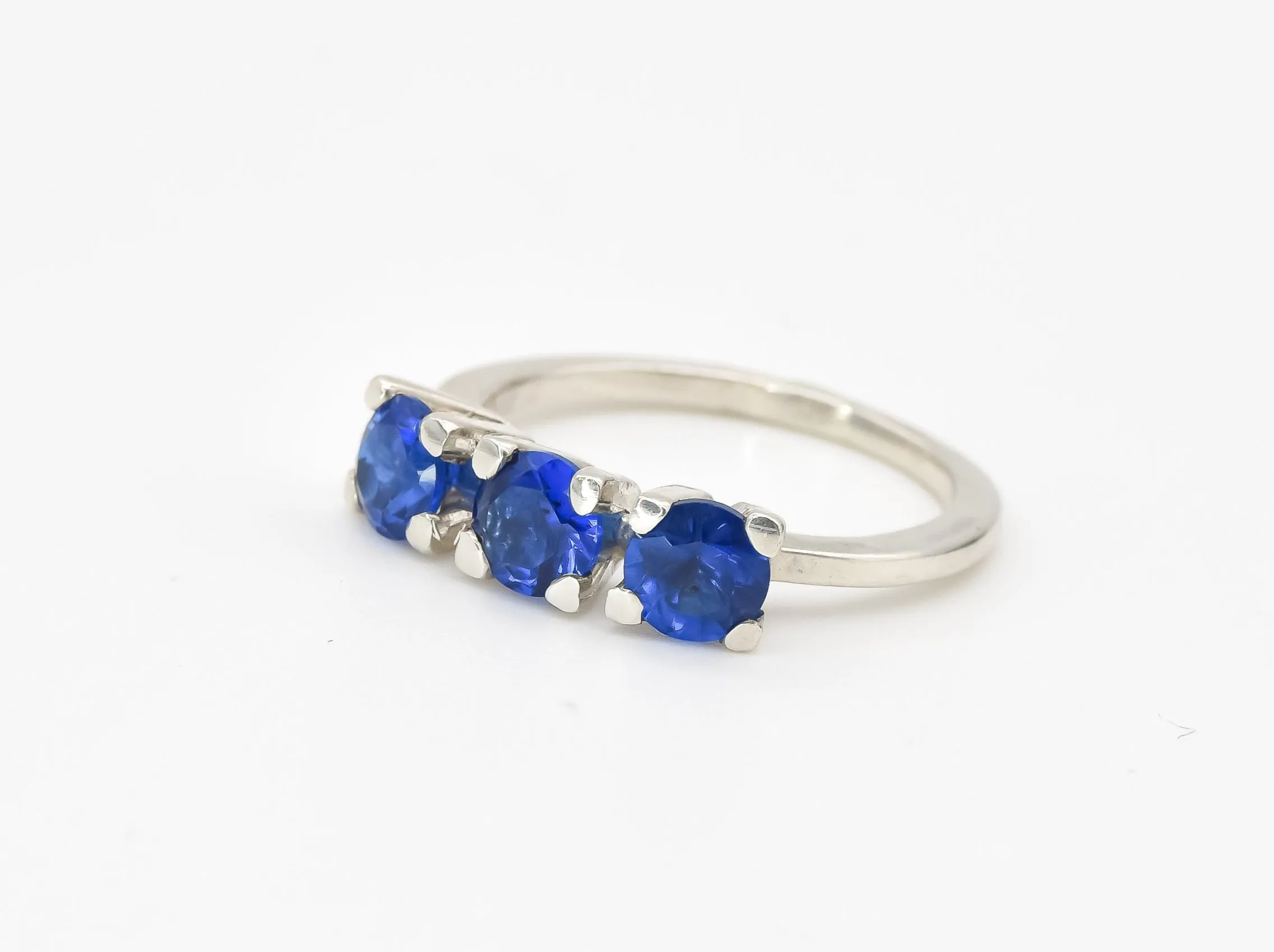 Trilogy Sapphire Ring - Blue Sapphire Band - Three Stone Ring