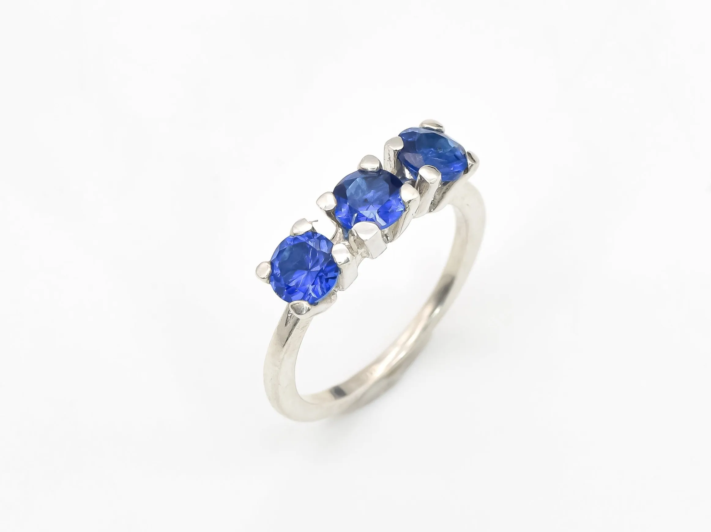 Trilogy Sapphire Ring - Blue Sapphire Band - Three Stone Ring