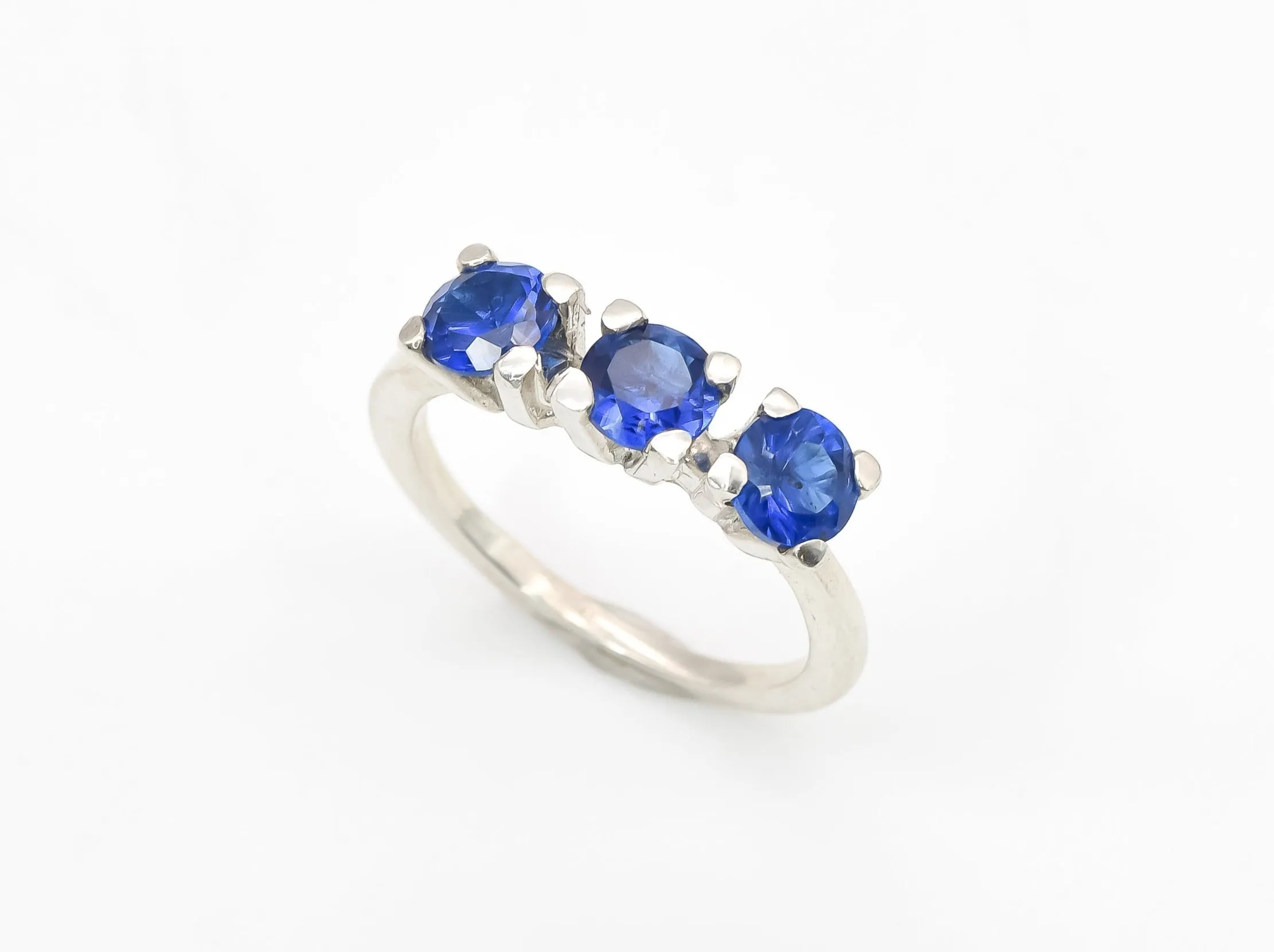 Trilogy Sapphire Ring - Blue Sapphire Band - Three Stone Ring