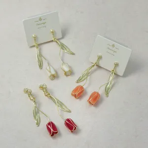 Tulip Clip On Drop Earrings