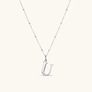 U Initial Pendant Necklace In Silver