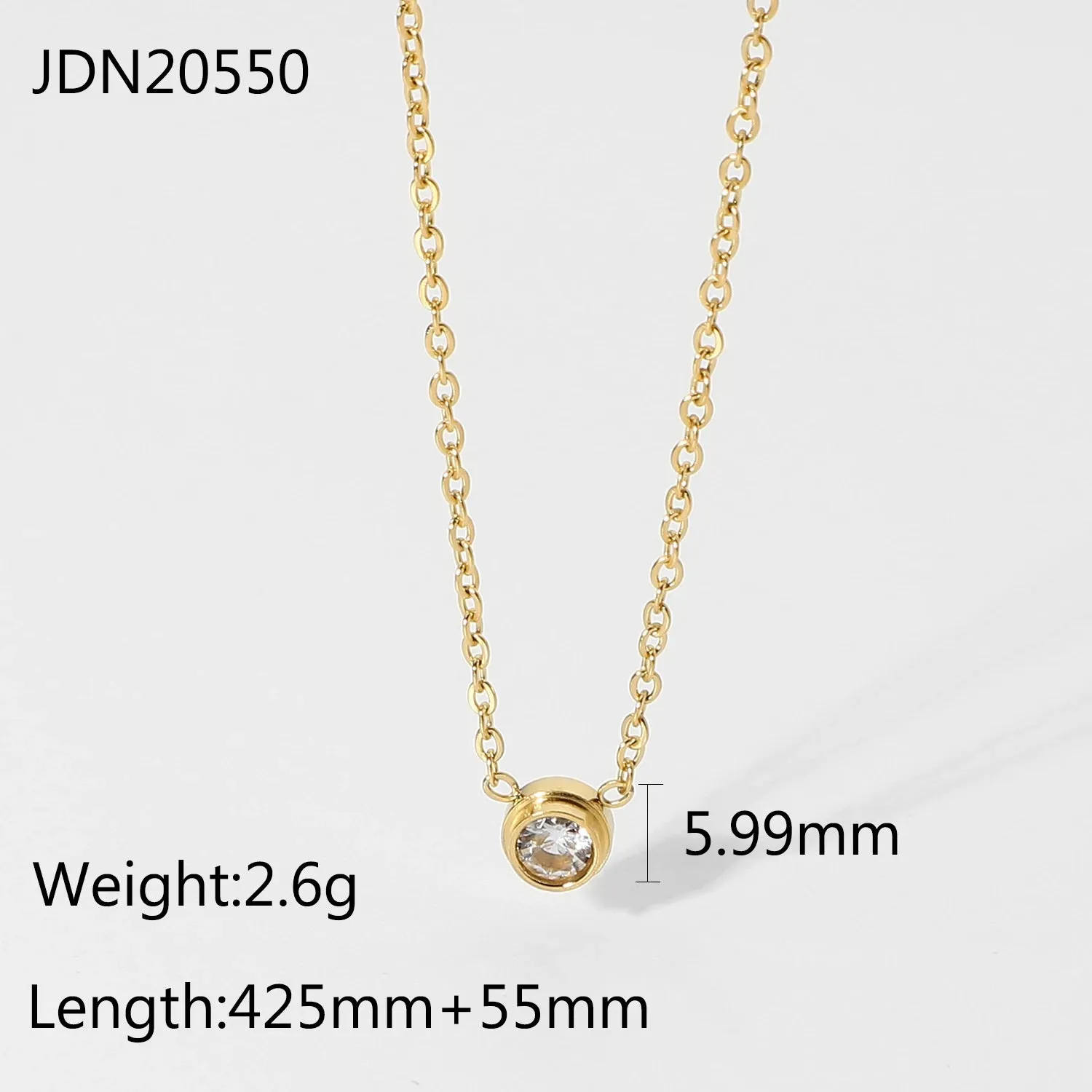 VAIGE 18K Gold Plated Stainless Steel Minimalist Round Zircon Pendant Necklace – Classic Choker with Geometric Design, 5.99mm Pendant Size