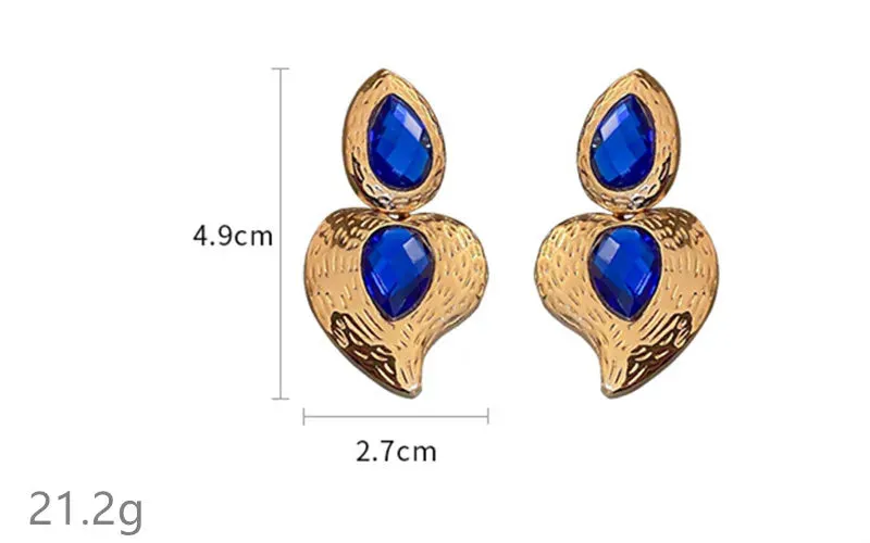 VAIGE Elegant Heart-Shaped Asymmetric Metal Earrings with Blue Crystal Drops