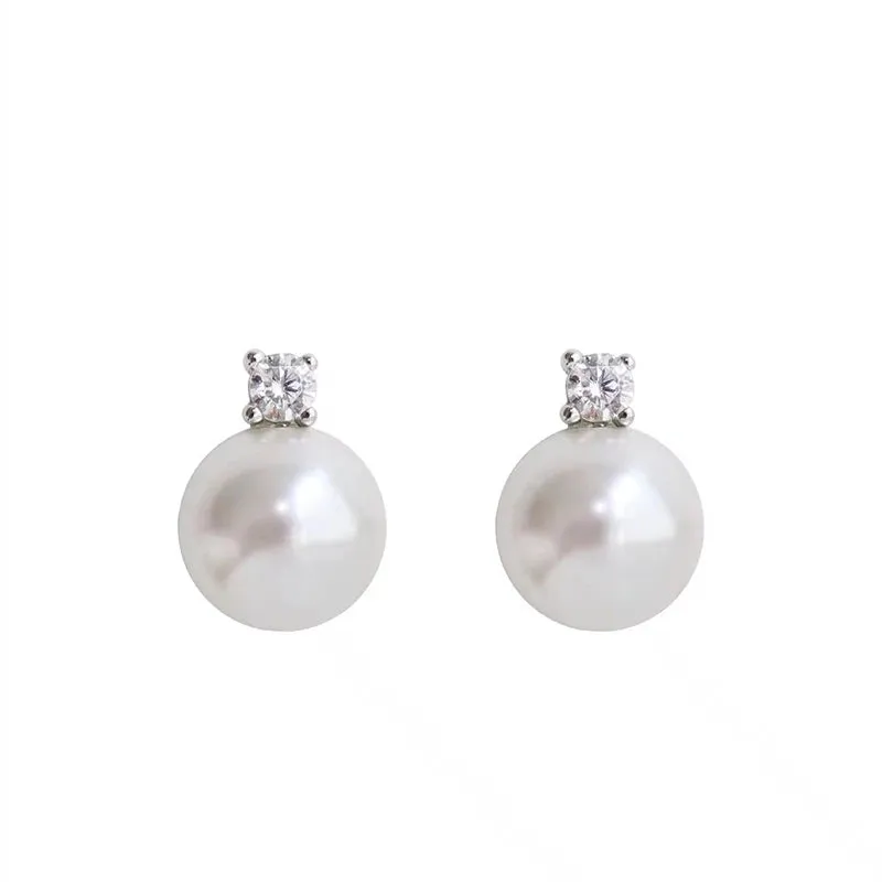 VAIGE Elegant Round Pearl Stud Earrings in Copper Alloy for Everyday Chic Accessory