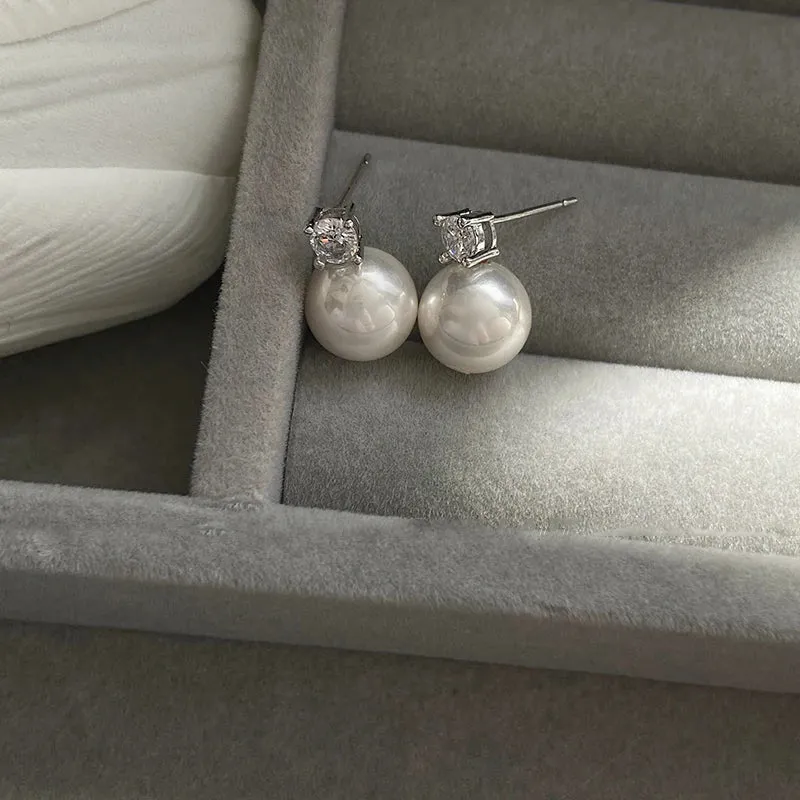 VAIGE Elegant Round Pearl Stud Earrings in Copper Alloy for Everyday Chic Accessory