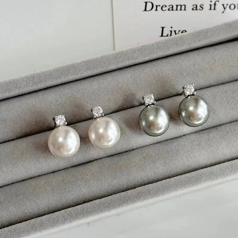 VAIGE Elegant Round Pearl Stud Earrings in Copper Alloy for Everyday Chic Accessory