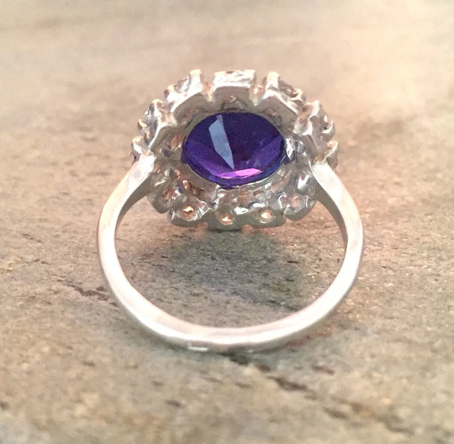 Victorian Sapphire Ring - Blue Statement Ring - Halo Diamond Ring