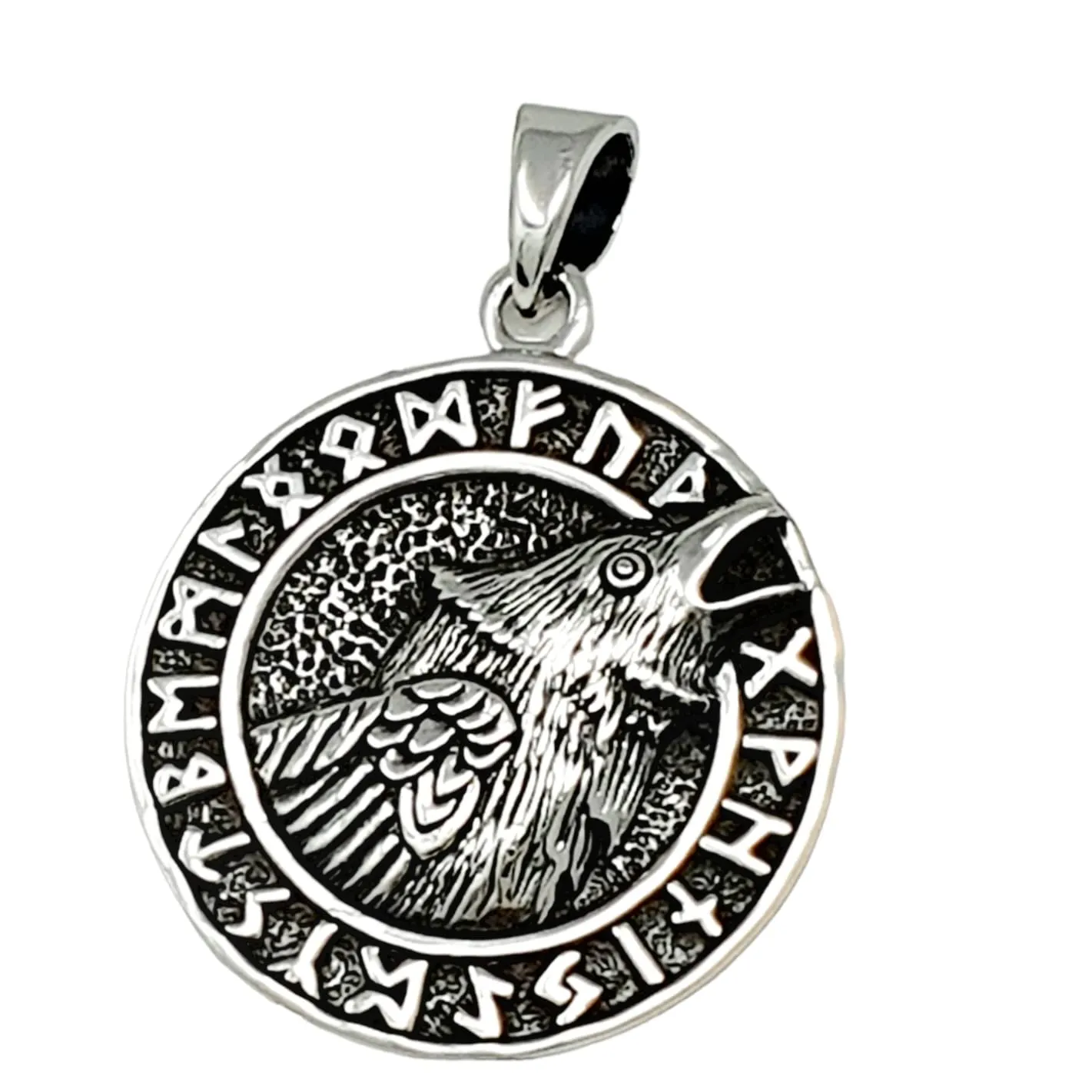 Viking Black Crow Raven Bird Men's Pendant - Men's Women's Sterling Silver Pendant