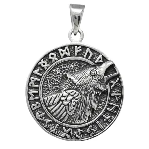 Viking Black Crow Raven Bird Men's Pendant - Men's Women's Sterling Silver Pendant