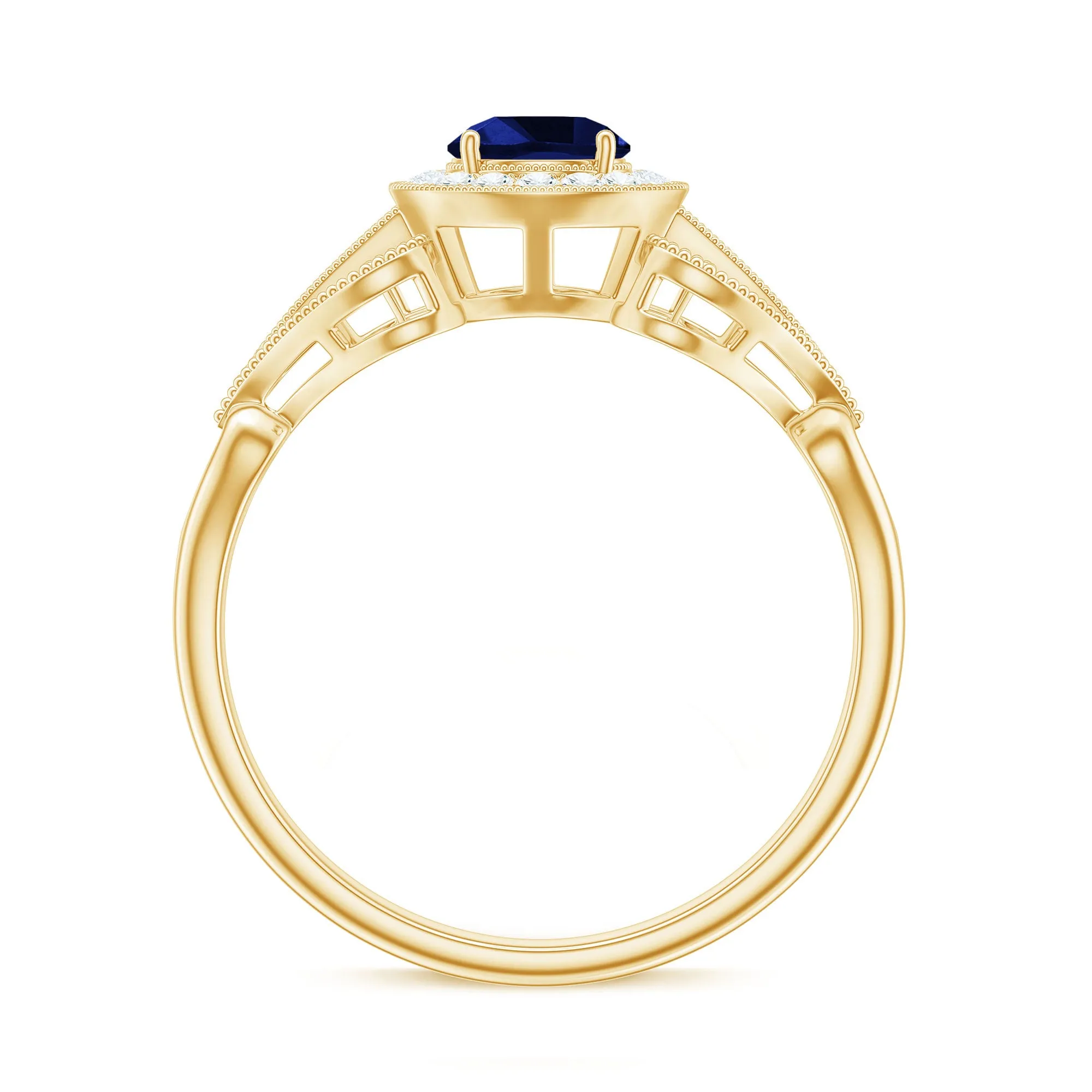 Vintage Lab-Created Blue Sapphire Diamond Engagement Ring