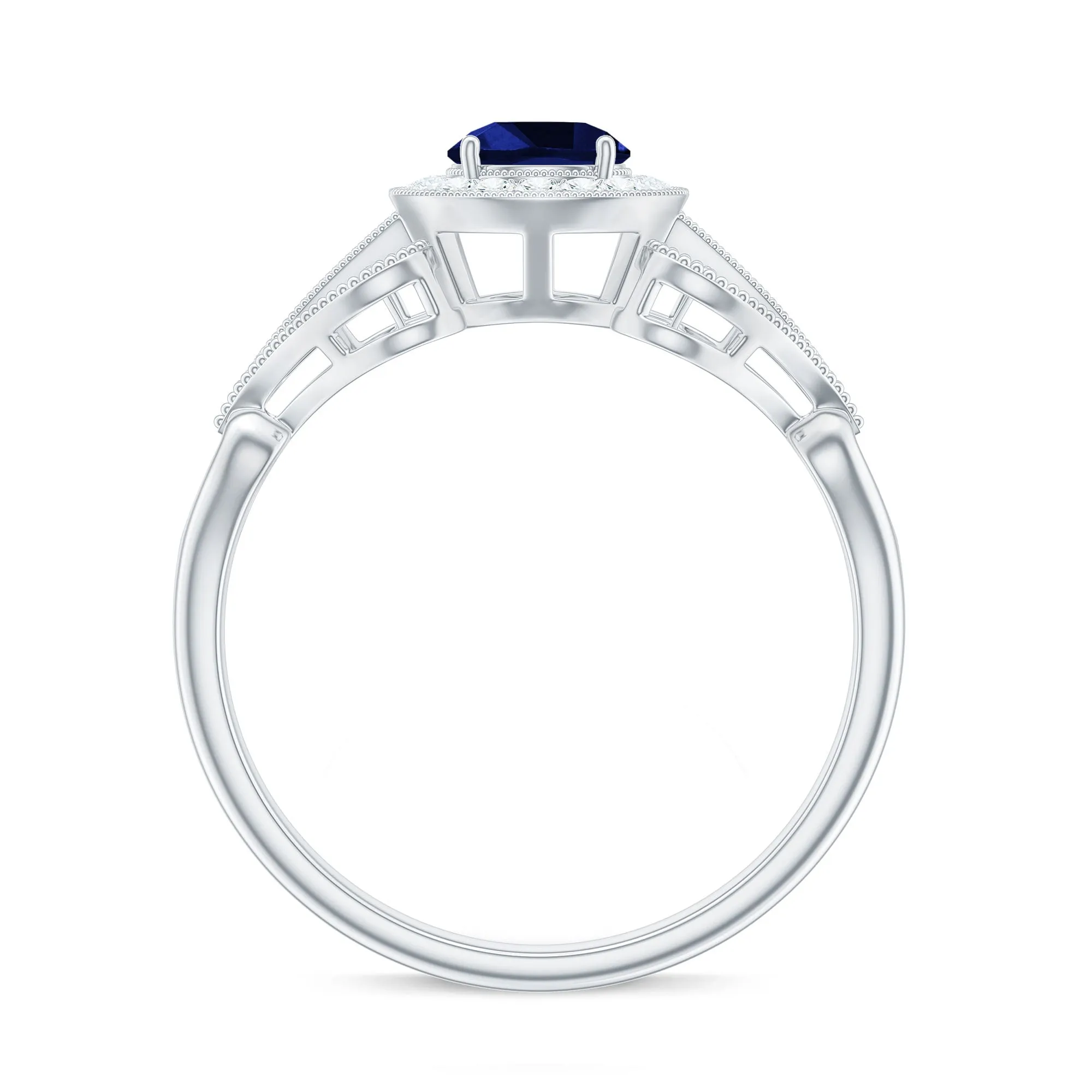 Vintage Lab-Created Blue Sapphire Diamond Engagement Ring