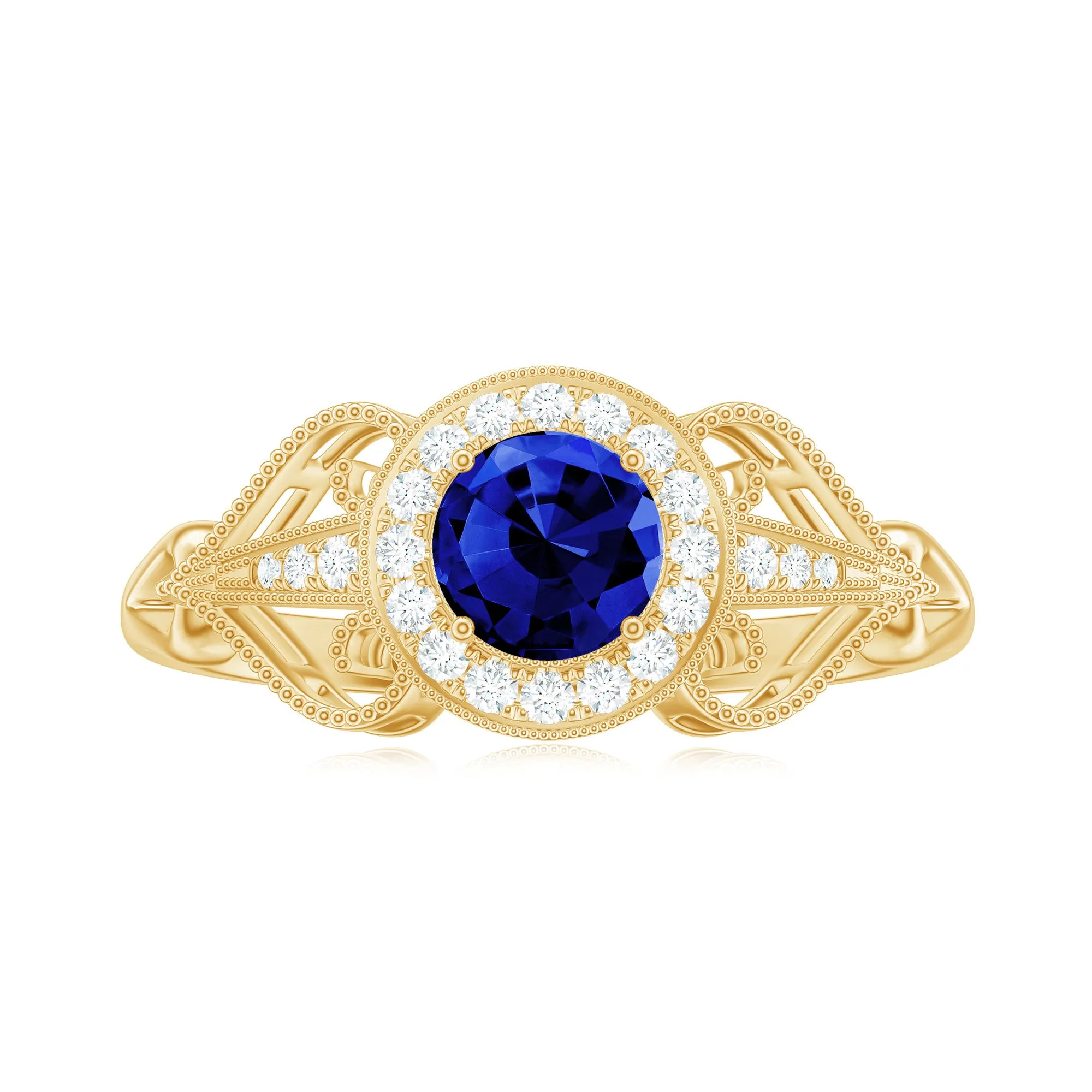 Vintage Lab-Created Blue Sapphire Diamond Engagement Ring