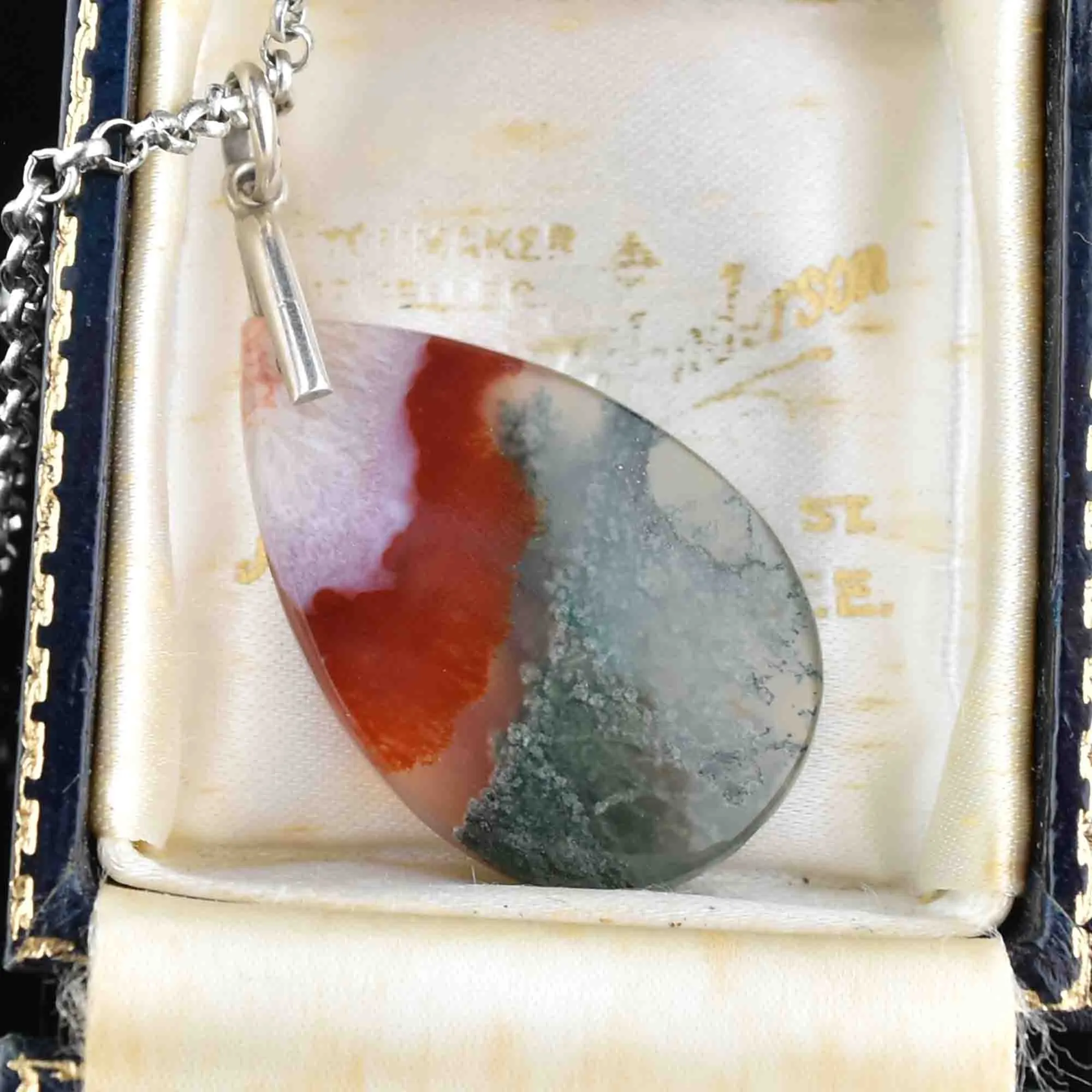 Vintage Silver Scottish Moss Agate Pendant Necklace