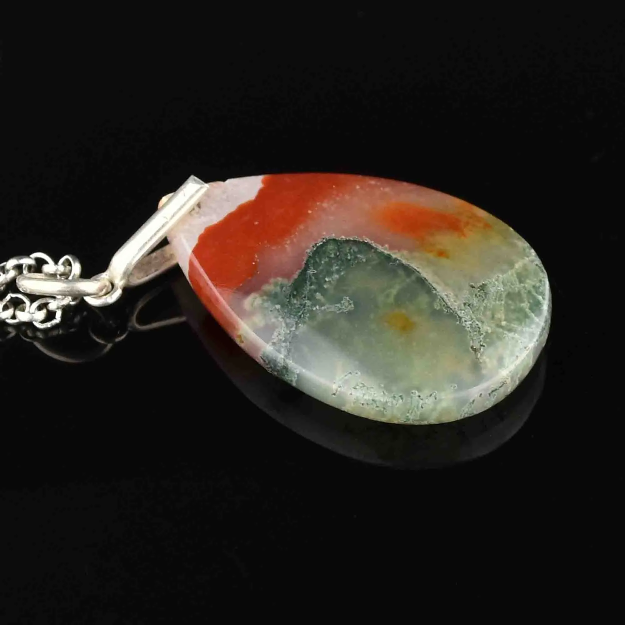 Vintage Silver Scottish Moss Agate Pendant Necklace