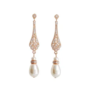 Vintage Style Rose Gold Bridal Earrings-Lisa