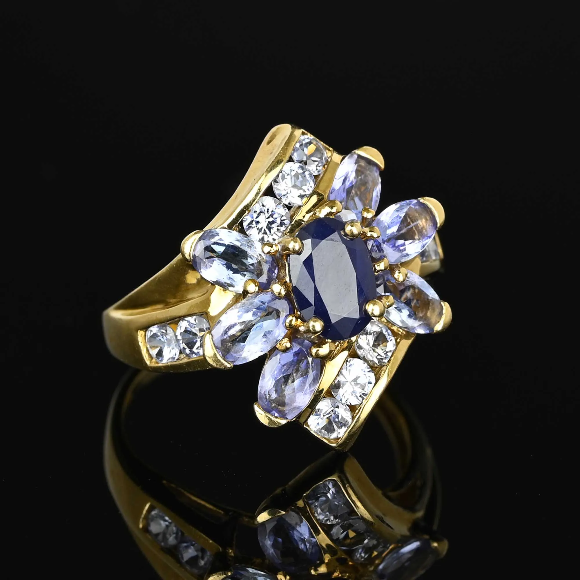 Vintage Tanzanite Topaz Sapphire Cluster Ring