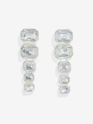 Westside Accessories Silver Big Crystal Dangler Earrings