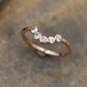 White Sapphire Half Moon Rose Gold Ring - Sapphire Bezel Ring - Wraparound Ring