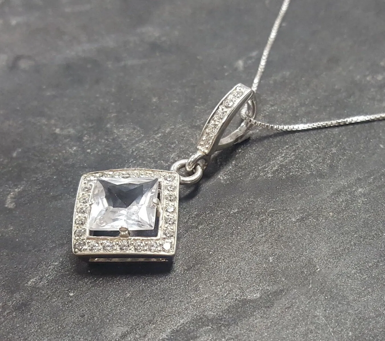 White Topaz Necklace - Natural Topaz Pendant - Vintage Topaz Necklace