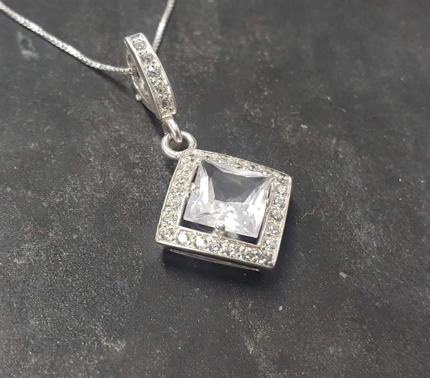 White Topaz Necklace - Natural Topaz Pendant - Vintage Topaz Necklace