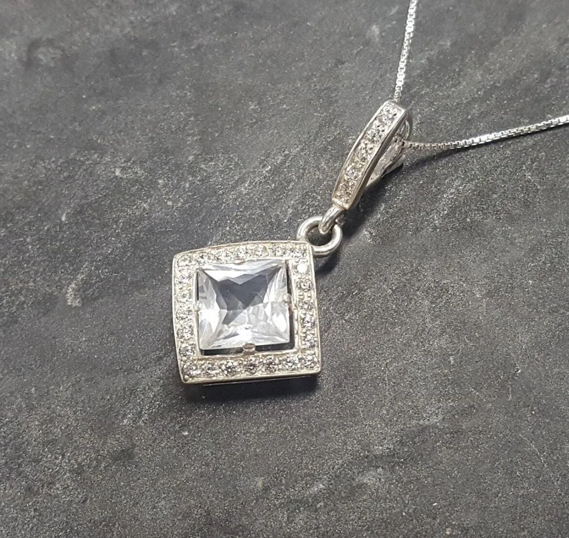 White Topaz Necklace - Natural Topaz Pendant - Vintage Topaz Necklace