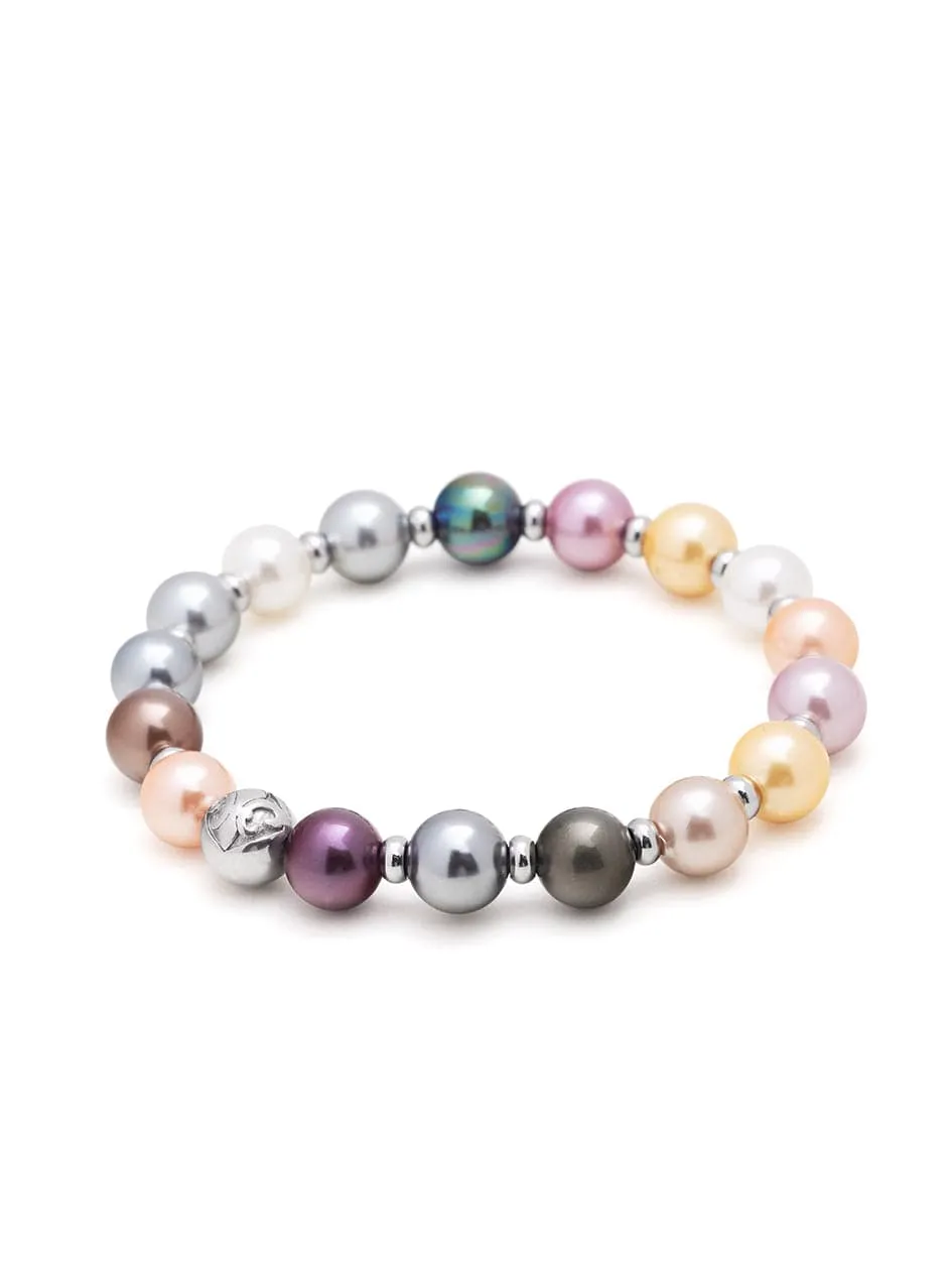 Women's Wristband with Pastel Pearls and Silver