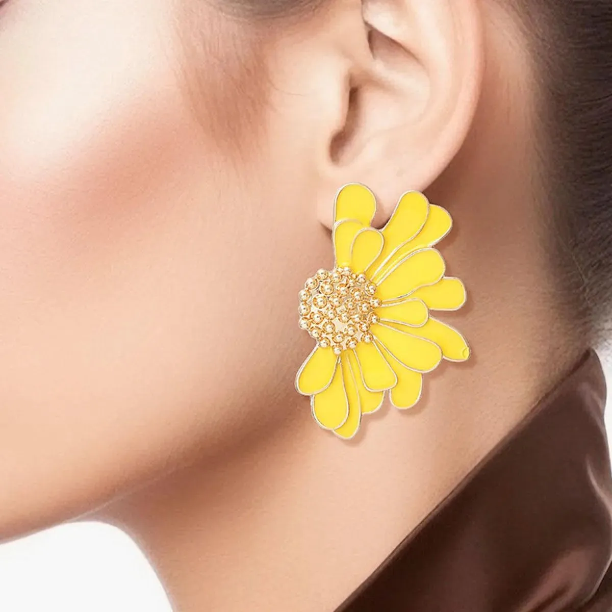 Yellow Daisy Earrings Gold Tone: Botanical Fashion Jewelry