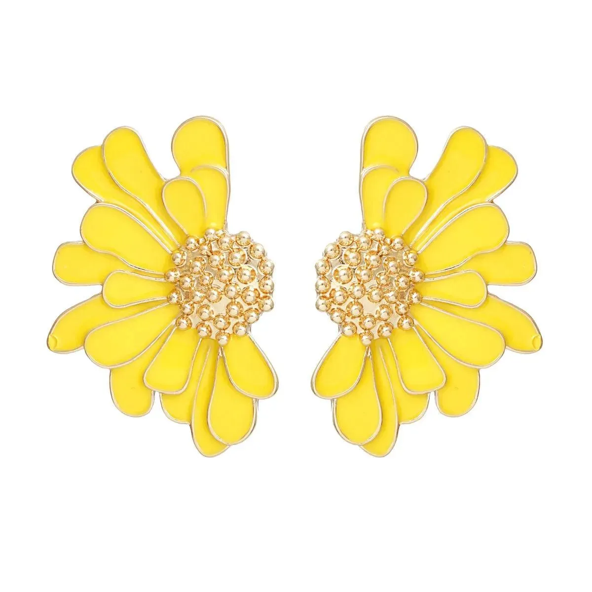 Yellow Daisy Earrings Gold Tone: Botanical Fashion Jewelry