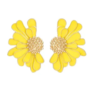 Yellow Daisy Earrings Gold Tone: Botanical Fashion Jewelry